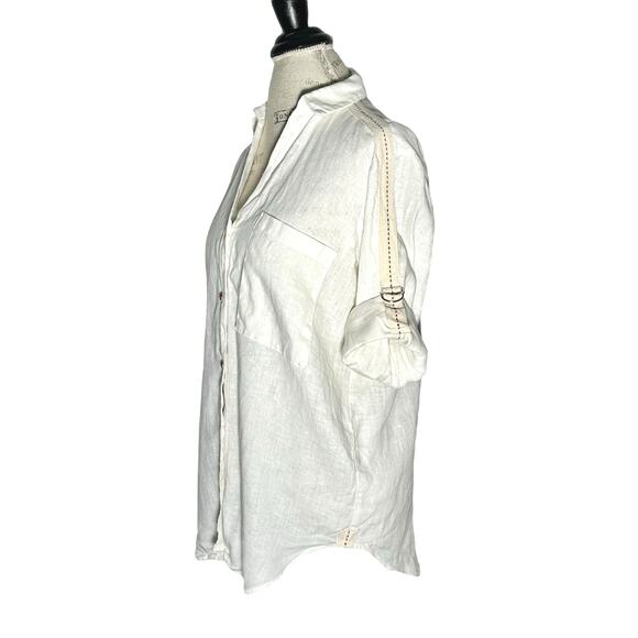 Zara | Women | 100% Linen White Roll Tab V-Neck Button Up Top | Size XS - Picture 4 of 10